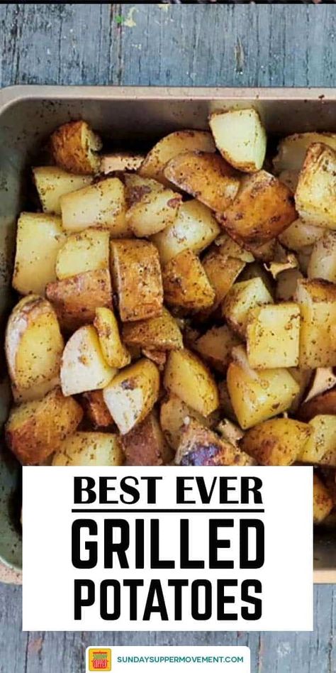 Cookout Potato Side Dishes, Best Grilled Potatoes Recipe, Small Potatoes Recipe, Grilled Potato Recipes, Potatoes On The Grill, Charcoal Grill Recipes, Grilled Side, Potato Sauce, Grilled Side Dishes