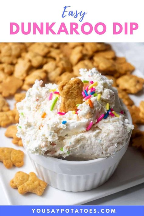 You're going to love this Dunkaroo Dip recipe! The childhood classic dip can now be made from scratch at home using simple ingredients. It is perfect for any party or get-together, and it's a great snack to enjoy with cookies or crackers. Best of all, this recipe is super easy to follow and only takes minutes to prepare! Dips With Animal Crackers, Teddy Gram Dip, Teddy Graham Dip, Teddy Graham Snack Ideas, Animal Cracker Dip, Dunkaroo Dip Recipe, Xmas Food Gifts, Dunkaroo Dip, Shower Vibes