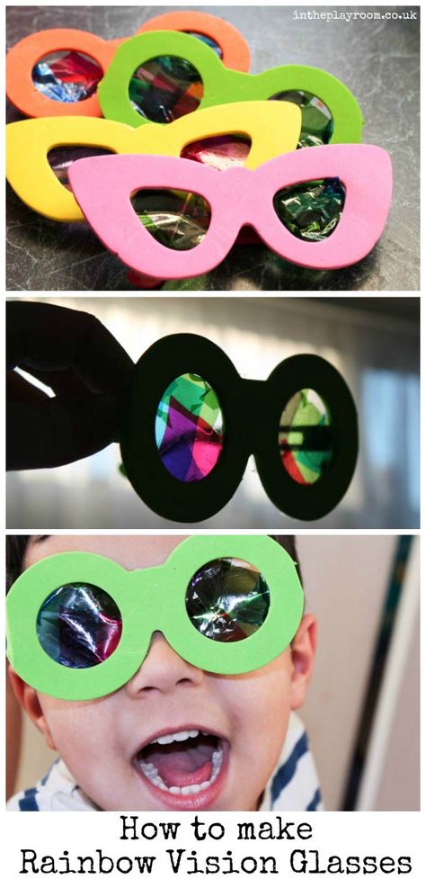 How to make diy rainbow vision glasses {Fun Kids Craft for those snow days!} Glasses Craft For Kids, Sunglass Craft, Sunglasses Craft, Stem Art, Fun Glasses, Carnival Crafts, Diy Glasses, Glasses Art, Rainy Day Fun