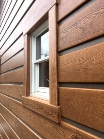 Concrete Log Siding, Cabin Siding Ideas, Plank Siding Exterior, Concrete Siding Exterior House, Barn Siding Exterior, Cabin Siding Exterior, Rustic Siding Exterior, Cedar Trim Exterior, Log Siding Exterior