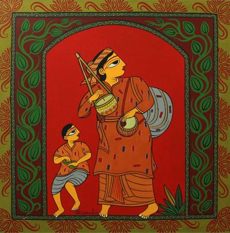 . Bangladesh Folk Art, Bangladeshi Artwork, Bangladeshi Folk Art, Bengali Folk Art Painting, Bangladesh Painting, Bangladeshi Art, Bangla Art, Nokshi Katha, Bengal Art