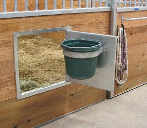 Horse Barn Doors, Dream Barn Stables, Custom Horse Stalls, Horse Feeder, Horse Tack Rooms, Livestock Barn, Horse Farm Ideas, Diy Horse Barn, Horse Barn Ideas Stables