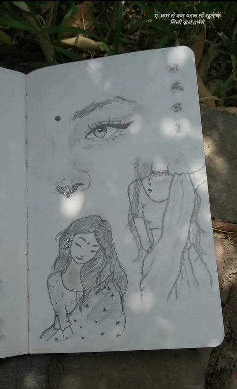 Asthetic Drawings Pencil, Girly Drawings Aesthetic, Desi Sketch, Desi Drawing, Easy Sketches Ideas Aesthetic, Asthetic Sketchs, Aesthetic Things To Draw, Art Diary Aesthetic, Creative Drawing Ideas