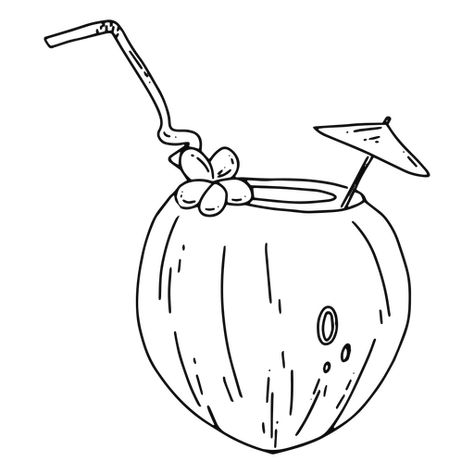 Coconut drink hand drawn #AD , #paid, #AFFILIATE, #drink, #hand, #drawn, #Coconut Coconut Drink Illustration, How To Draw A Coconut, Coconut Drink Drawing, Coconut Drink Tattoo, Coconut Outline, Coconut Tattoo Ideas, Coconut Doodle, Coco Drink, Coconut Tattoo