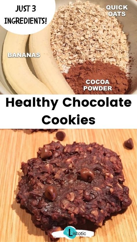 Diet Recipes Dessert, Dessert 3 Ingredients, Healthy Chocolate Cookies, Banana Oat Cookies, Cocoa Powder Recipes, Chocolate Banana Smoothie, Cocoa Powder Cookies, 3 Ingredient Cookies, Weight Watchers Recipes Desserts