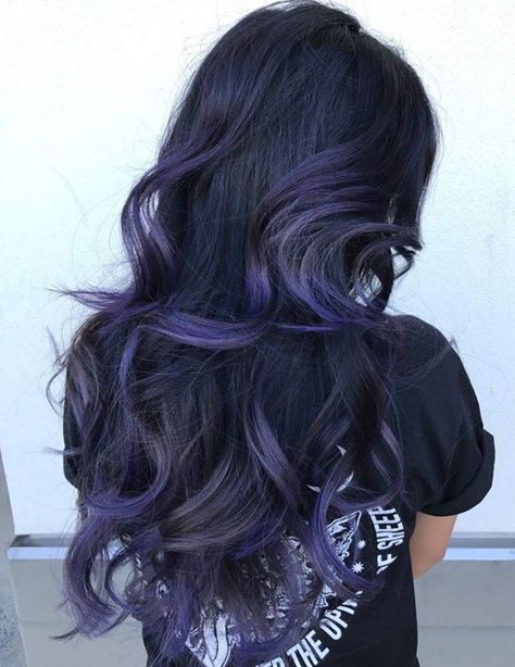 Purple Balayage on Black Hair - Black Hair Balayage Dark Brown Hair Balayage, Purple Balayage, Balayage Ideas, Dark Purple Hair, Black Hair Balayage, Vibrant Hair, Purple Highlights, Black Hair With Highlights, Brown Hair Balayage