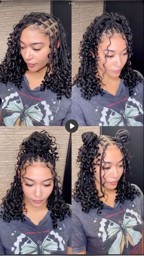 Styles For Short Boho Braids, Boho Braid Bob Hairstyles, Short Braids With Attachment, Braided Hairstyles Short Curly Hair, Short Boho Braids With Curls, Long Bob Boho Braids, Styling Short Boho Braids, Short Blonde Boho Braids, Short Summer Braids