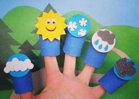 Weather Unit Preschool, Weather Activities Preschool, Teaching Weather, Preschool Weather, Weather Crafts, Weather Theme, Felt Finger Puppets, Finger Plays, Puppet Crafts