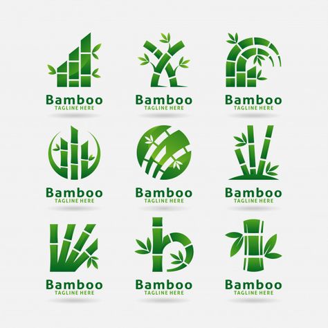 Collection of bamboo logo design | Premium Vector #Freepik #vector #logo #tree #texture #icon Bamboo Illustration Design, Bamboo Logo Design, Bamboo Design Ideas, Bamboo Cafe, Bamboo Logo, Bamboo Drawing, Logo Tree, Green Logo Design, Tree Texture