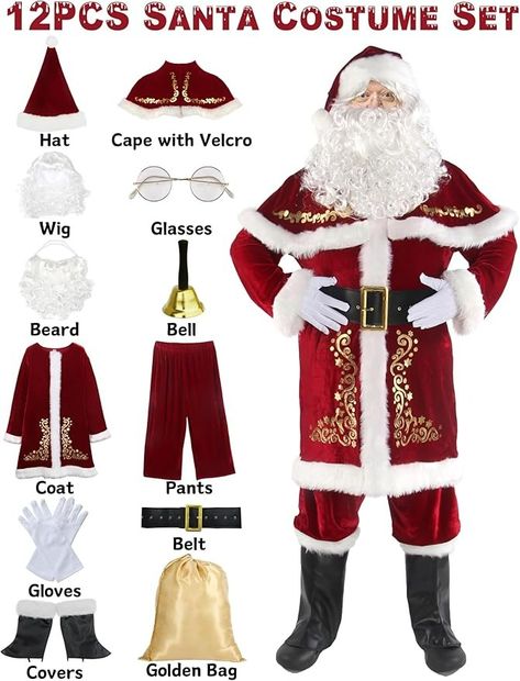 Amazon.com: Halfjuly Men’s Santa Costume Set Christmas 12pcs Deluxe Velvet Adult Santa Claus Suit M : Clothing, Shoes & Jewelry Santa Suit Ideas, Diy Santa Costume, Santa Claus Suit, Enchanted Christmas, Suit Clothing, Diy Santa, Santa Suit, Santa Costume, Santa Suits