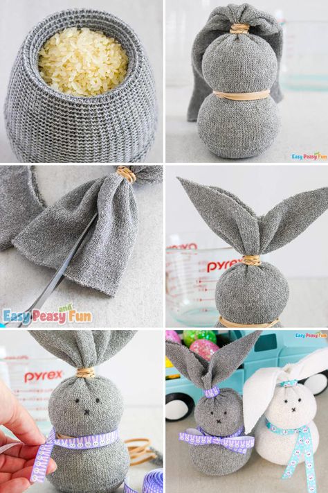 How to Make a Sock Bunny - Easy Peasy and Fun No Sew Sock Bunny, Fun Easter Decorations, Sock Bunny, Bunny Craft, Easter Arts And Crafts, Sheep Crafts, Rabbit Crafts, Sock Dolls, Easter Craft Decorations