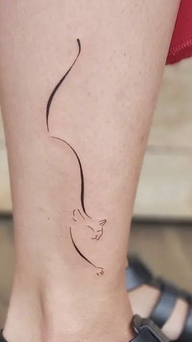 Tattoos Of Cats For Women, Beautiful Cat Tattoo, Minimalist Tattoo Leg Women, Cat Rose Tattoo, Cat Wrist Tattoos For Women, Cat Collar Bone Tattoo, Cat Infinity Tattoo, Feline Tattoos For Women, Cat Shoulder Tattoo