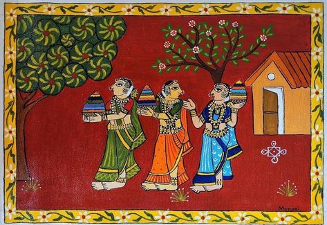 IndianArt series-Cheriyal Scroll painting Cheriyal Scroll Painting, Chitrakathi Paintings, Cheriyal Art, Cheriyal Paintings, Pahadi Miniature Painting, Rajasthani Miniature Paintings Indian, Scroll Painting, T S Eliot, Saree Painting