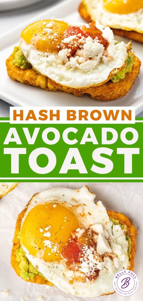 Hashbrown Avocado Egg, Avocado Toast On Hashbrown, Avocado Hashbrown Toast, Hash Brown Avocado Toast, Hashbrown Avocado Toast, Avocado Hashbrown, Hashbrown Toast, Avocado Breakfast Ideas, Breakfast Bits