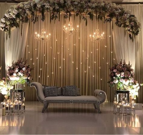 Wedding Stage Decoration Ideas, Stage Decoration Ideas, Engagement Stage Decoration, Nikah Decor, Reception Stage Decor, Simple Stage Decorations, Wedding Stage Backdrop, Wedding Hall Decorations, Wedding Stage Decor