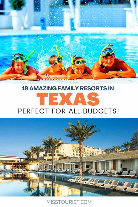 Check out this list of the best family-friendly resorts in Texas that are perfect for your next vacation with the kids! Resorts In Texas, Texas Vacation Spots, Toddler Vacation, Family Vacations In Texas, Resorts For Kids, Kid Friendly Resorts, Best Family Vacation Spots, Best Family Resorts, Texas Vacations