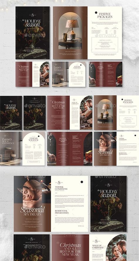 Christmas Brochure Template - Brochures Print Templates Alsace, Luxury Design Brochure, Luxury Brochure Design Layout, Product Brochure Design Layout, Luxury Hotel Brochure, Hotel Brochure Design, Luxury Brochure Design, Hotel Graphic Design, Hotel Magazine