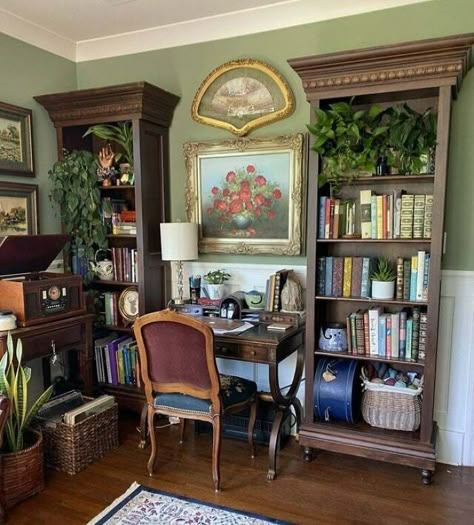 Plants And Books, Orange Couch, Beautiful Bookshelf, Vintage Bookshelf, Buy My House, Vintage Bookcase, Home Decor Aesthetic, Books Bookshelf, Home Design Inspiration