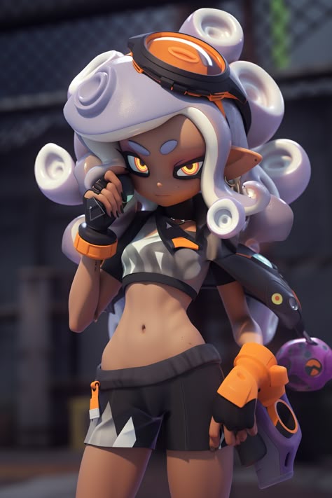 Black Splatoon Character, Splatoon Character Poses, Splatoon Drawing Base, Splatoon Octoling Oc, Splatoon Body Base, Splatoon Oc Art, Splatoon Octoling Hairstyles, How To Draw Splatoon, Splatoon Character Design