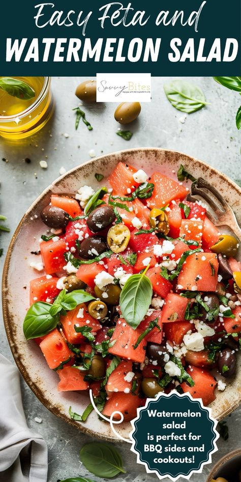 Light Lunch Recipes, Classic Coleslaw Recipe, Feta And Olives, Perfect Watermelon, Watermelon Salad Recipes, Thanksgiving Salad Recipes, Bbq Side Dishes, Salad With Feta, Watermelon Feta Salad