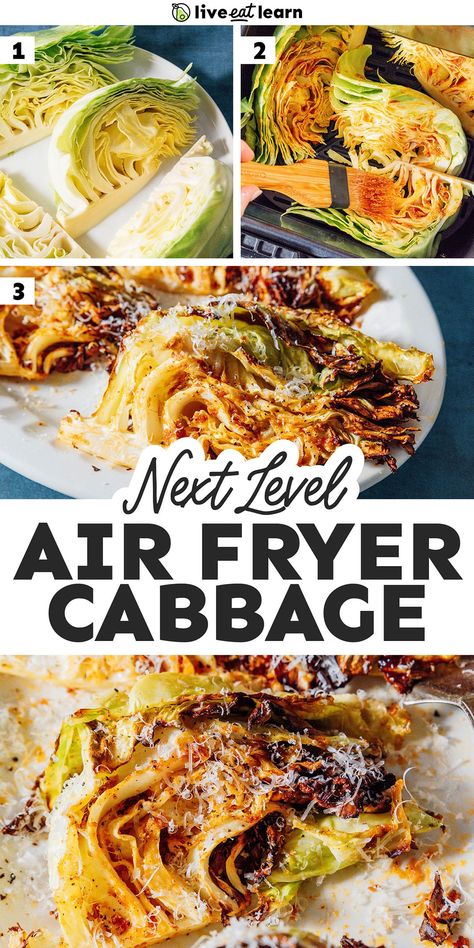 Made with garlic, onion, and tangy Dijon mustard, this Air Fryer Cabbage recipe is a quick, cheap, and easy dinner. The crispy cabbage wedges are ready to eat in just 20 minutes thanks to your air fryer. Enjoy it plain or with your favorite dipping sauce or drizzle. Air Fried Cabbage, Air Fried Vegetable Recipes, Air Fryer Cabbage, Fryer Cabbage, Crispy Cabbage, Cabbage Wedges, Air Fryer Recipes Snacks, 5 Ingredients Or Less, Cabbage Recipe