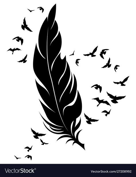 Birds Black And White, Flocks Of Birds, Feather Sketch, Feather Stencil, Feather Symbolism, Feather Illustration, Feather Drawing, Feather Vector, Colorful Borders Design