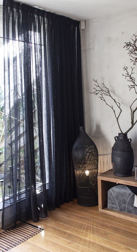 Black Curtains Living Room, Sheer Curtains Bedroom, Black Sheer Curtains, Sheers Curtains Living Room, Black Bed Sheets, Sheet Curtains, Curtains Living Room Modern, Stylish Curtains, Goth Home Decor