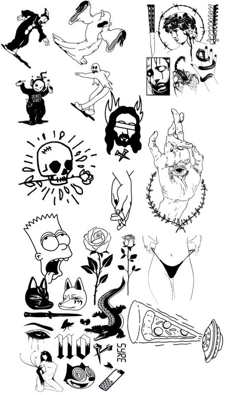 Tato Flash, Cool Tattoo Drawings, Goth Tattoo, Cartoon Character Tattoos, Sharpie Tattoos, Flash Tattoo Designs, Creepy Tattoos, Spooky Tattoos, Doodle Tattoo