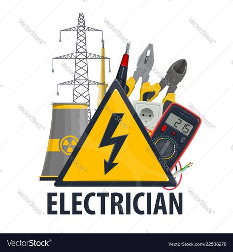 Electricity and electric engineering tools vector image Electric Engineering, Man Tools, Electricity Logo, Electrician Logo, Wallpaper Iphone Roses, Bulls Wallpaper, Planning School, Medicine Snaps, Basic Electrical Wiring