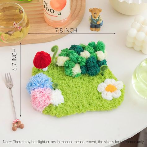 Amazon.com: beausougon DIY Latch Hooking Craft 3D Coaster Set with Moss Design， Crochet Kit for Adults (B) Punch Needle Crafts, Moss Design, Dyi Art, Moss Rug, Design Crochet, Needle Embroidery, Punch Needle Embroidery, Latch Hook, Crochet Kit