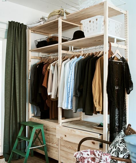 Inside the apartment of an eco-conscious minimalist - IKEA Armoire Ikea, Modern Scandinavian Furniture, Ikea Inspiration, Ikea Wardrobe, Ikea Closet, Ikea Ivar, Open Wardrobe, Open Closet, Interior Inspo