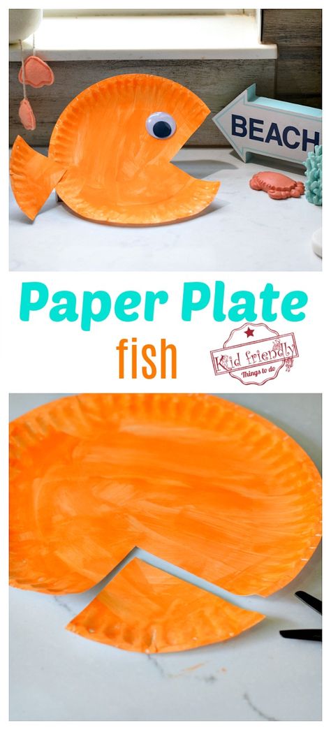 This Paper Plate Craft is perfect for little kids in preschool or big kids. This paper plate fish is an easy summer craft for all. www.kidfriendlythingstodo.com #paperplatecraft #easy #craft #preschool #kids #school #kindergarten Paper Plate Fish Craft, Plate Fish Craft, Paper Plate Fish, Crafts Summer, Fish Craft, Babysitting Crafts, Craft Preschool, Paper Plate Craft, Easy Toddler Crafts