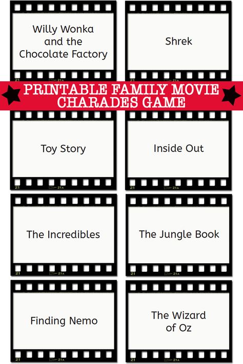 Charades Ideas: Family Movie Charades Cards Movie Charades, Charade Ideas, Charade Movie, Charades Ideas, Kids Game Night, Charades For Kids, Thanksgiving Games For Adults, Charades Cards, Charades Game