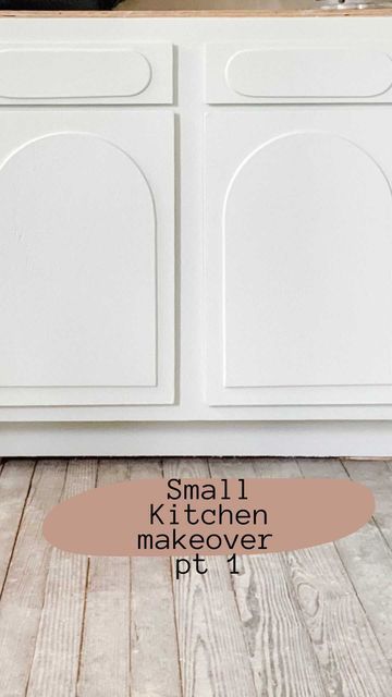 Cabinet Overlay Diy, Arched Cabinet Door Makeover, Cabinet Face Makeover, Arched Kitchen Cabinet Doors, Rounded Cabinet Doors, Kitchen Cabinet Door Makeover, Vinyl Cabinets Makeover, Cabinet Side Panel Ideas, Flat Cabinet Makeover