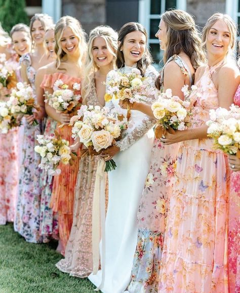 24 Spring bridesmaids dresses for 2024: The ultimate edit Vestidos Color Pastel, Flattering Bridesmaid Dresses, Wildflower Wedding Theme, Spring Bridesmaid Dresses, Floral Bridesmaid Dresses, Mismatched Bridesmaids, Boda Mexicana, Floral Bridesmaid, Mismatched Bridesmaid Dresses