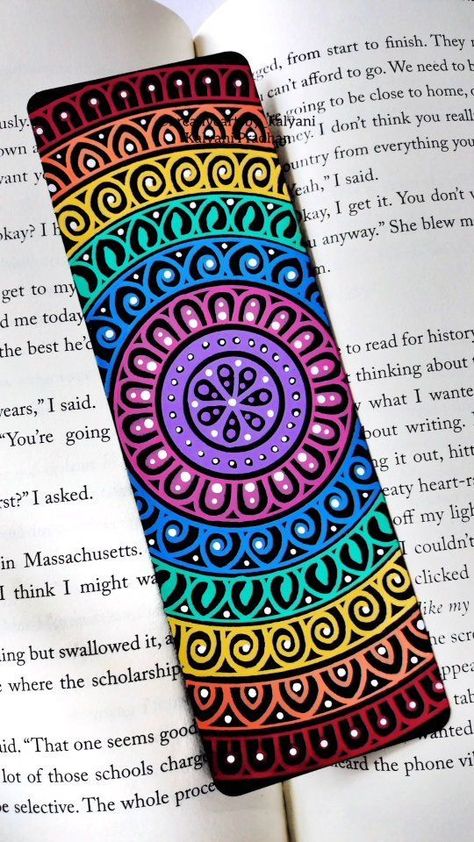 Mandala Art Bookmark, Book Mark Art, Coloured Mandala, Mandala Bookmark, Mark Art, Gel Pen Art, Bookmark Art, Mandala Book, Cute Bookmark