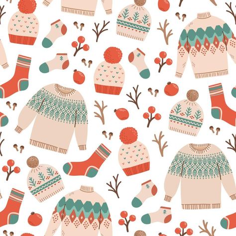 Winter Vector Art, Winter Seamless Pattern, Winter Pattern Illustration, Christmas Sweater Illustration, Sweater Illustration, Socks Illustration, Winter Graphics, Winter Patterns, Christmas Pottery