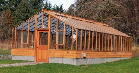 Beautiful, traditional style wooden greenhouse. Made with top quality redwood with glass glazing. Good looking and highly functional. #greenhouseideas Greenhouse Kits For Sale, Greenhouse Building, Greenhouse Benches, Greenhouse Frame, Greenhouse Supplies, Commercial Greenhouse, Best Greenhouse, Patio Grande, Large Greenhouse