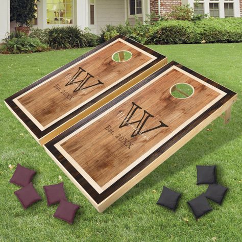 Cornhole Boards Designs, Corn Hole Boards, Corn Hole Diy, Custom Cornhole Boards, Wood Games, Family Monogram, Corn Hole, Cornhole Bags, Cornhole Set