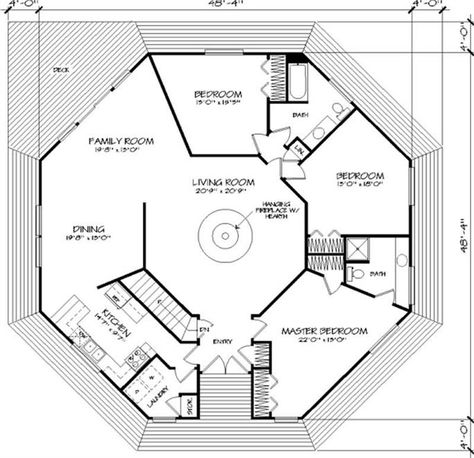 Floor Plan First Story Geometric House, Hexagon House, Beach Style House, Beach Style House Plans, Round House Plans, Coastal Homes Plans, Octagon House, Dome Homes, Geodesic Dome Homes