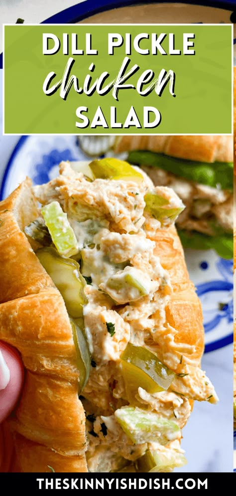 Chicken Pickle Salad, Warm Weather Meals, Dill Pickle Chicken Salad, Pickle Chicken Salad, Classic Sandwiches, Dill Pickle Chicken, Amazing Sandwiches, Shredded Chicken Salads, Crunchy Pickles