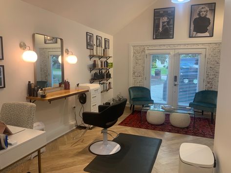 #marilynmonroe #kathrynhepburn #lanza #thairapysalon Hair Salon In Garage, Garage To Salon Conversion, Hair Salon Suite Decor Ideas, Garage Hair Salon Conversion, Garage Converted To Hair Salon, Hair Salon Shed Backyard Studio, Shed Salon Ideas Backyard Studio, Garage Salon Ideas Home, Garage Hair Salon