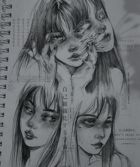 Junji Ito Sketch, Junji Ito, Easy Doodles Drawings, Art Drawings Sketches Creative, Sketches Easy, Anime Character Drawing, Simple Doodles, Doodle Drawings, Op Art