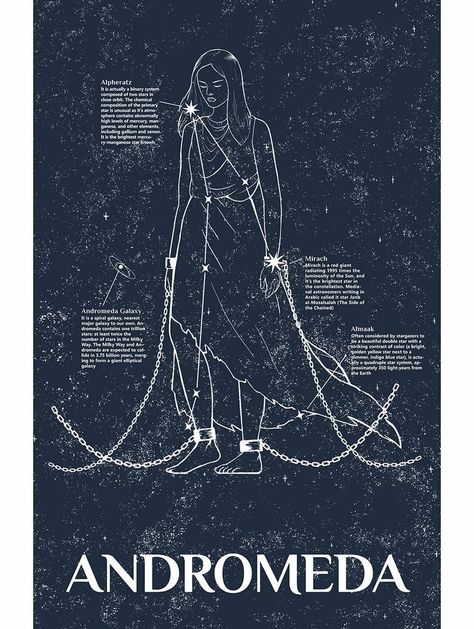 Andromeda (Inked and Screened Print Shop)- This screen print depicts the constellation named after Andromeda as told in Greek mythology.  It also shows the Andromeda galaxy, which was also named after her. Andromeda Constellation, Galaxy Facts, Aquarius Constellation Tattoo, Leo Constellation Tattoo, Virgo Constellation Tattoo, Aquarius Constellation, Virgo Constellation, Astronomy Constellations, Leo Constellation