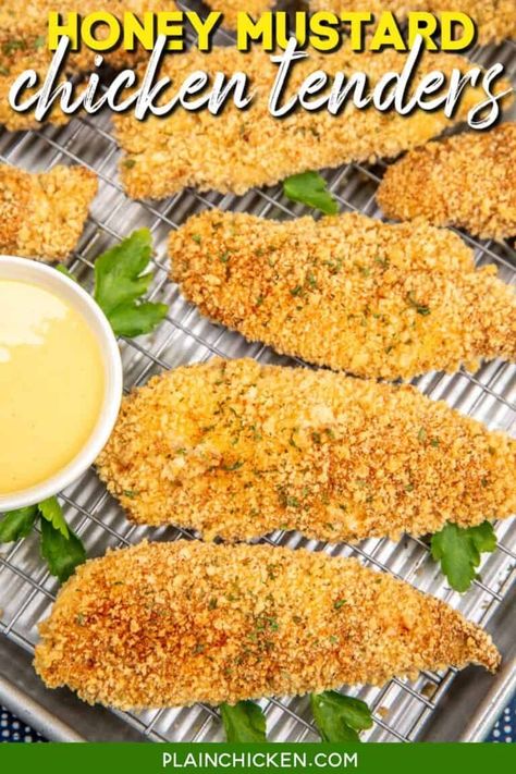 Honey Mustard Chicken Recipe - tender chicken tenderloins coated in a mouthwatering blend of Dijon mustard, sweet honey, and a hint of cayenne for the perfect balance of savory and sweet. Crispy panko breadcrumbs seasoned with smoked paprika and garlic powder add a satisfying crunch to every bite. Easy to make and sure to impress, this dish is perfect for busy weeknights or weekend gatherings. Healthy Breaded Chicken, Baked Buttermilk Chicken, Honey Mustard Chicken Recipes, Crusted Chicken Breast, Panko Chicken, Chicken Shawarma Recipe, Shawarma Recipe, Breaded Chicken Breast, Easy Chicken Breast