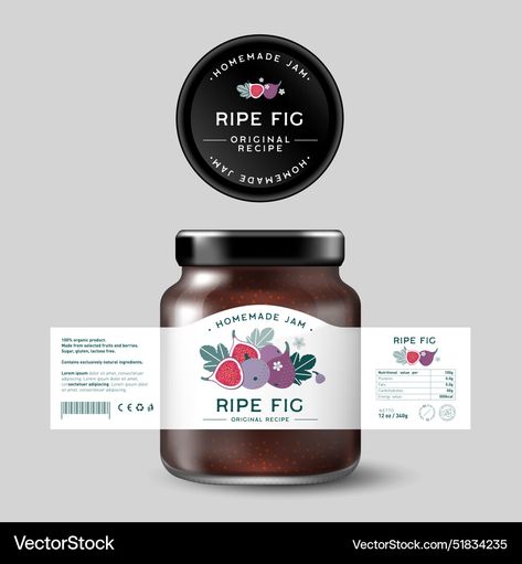 Jam Jar Design, Jam Label, Jar Packaging, Sugar Free Vegan, Fig Recipes, Jar Design, Fig Jam, Design Label, Homemade Jam