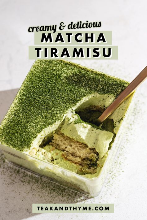 This is the BEST matcha tiramisu you'll make yet! This twist on a classic tiramisu is so delicious with its creamy matcha mascarpone cream and soft ladyfingers soaked in matcha. Matcha Tiramisu Recipe, Matcha Tiramisu, Sweet Matcha, Matcha Dessert, Best Matcha, Tiramisu Dessert, Matcha Tea Powder, Matcha Recipe, Tiramisu Recipe