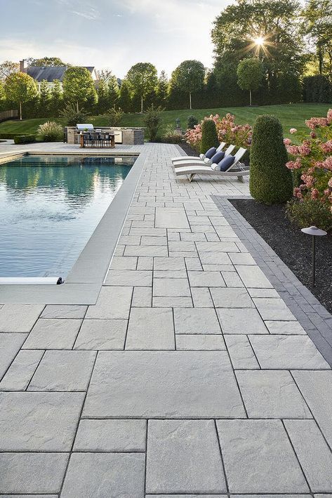 Pool Paving, Inground Pool Landscaping, Slate Patio, Pool Pavers, Dream Backyard Pool, Outdoor Pool Area, Pools Backyard Inground, Swimming Pool Landscaping, Pool Remodel