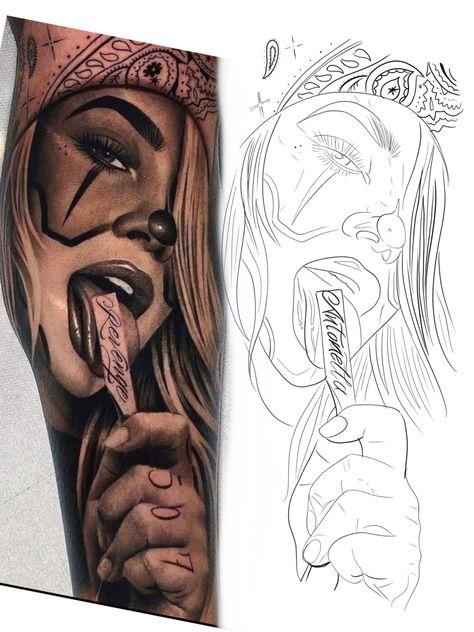 #chicana #tattoo Chicana Tattoo Ideas, Evil Woman Tattoo, Chicano Style Tattoo Design, Chicana Tattoo Design, Chicano Art Drawings Sketches, Payasa Tattoo, Chicanas Tattoo, Chicano Tattoos Sleeve, Chicano Style Tattoo