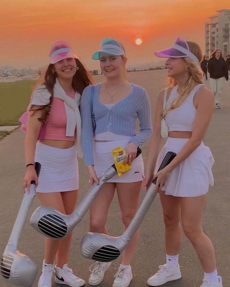 Golf Dress Up Costume, Pub Golf Costume, Otley Run Fancy Dress, Golf Costume Ideas, Golf Barbie Costume, Golf Bachelorette Outfits, Bachelorette Golf Theme Outfits, Otley Run Costume, Golf Party Costume